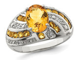 2.20 Carat (ctw) Natural Citrine Ring with Accent Diamonds in Sterling Silver